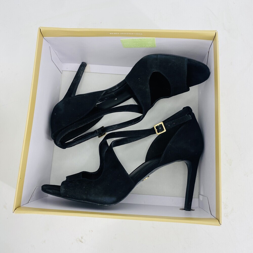Michael Kors Black Heels Size 9 Suede Estee Sandal Criss Cross Straps W/ Shoebox - Picture 9 of 11